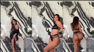 Mikaela Lafuente Black Lingerie Lace Robe Strip Onlyfans Video Leaked